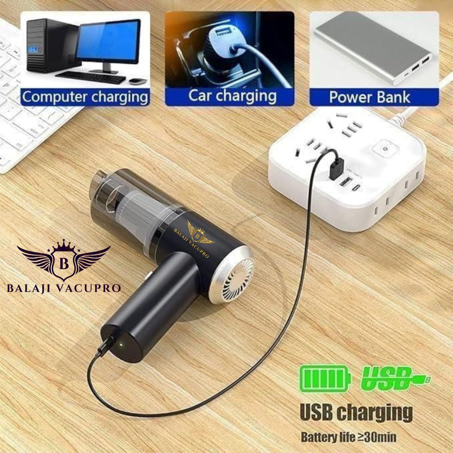 Balaji VacuPro™ Mini 2-in-1 Smart Cleaner for Car & Home